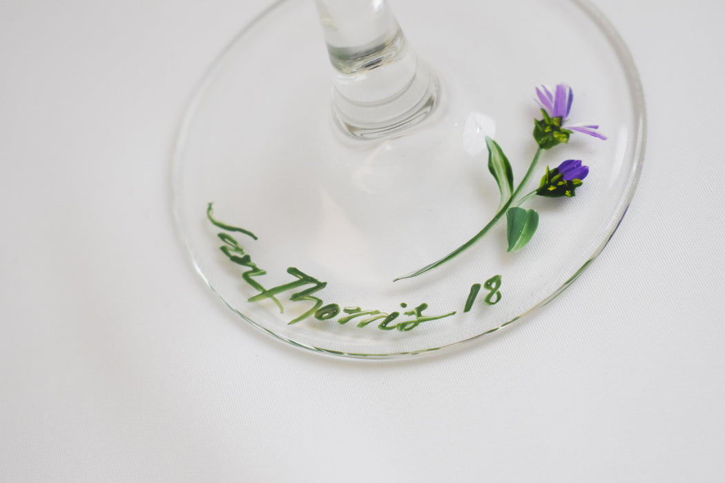 Aster Wine Glass Hand Painted