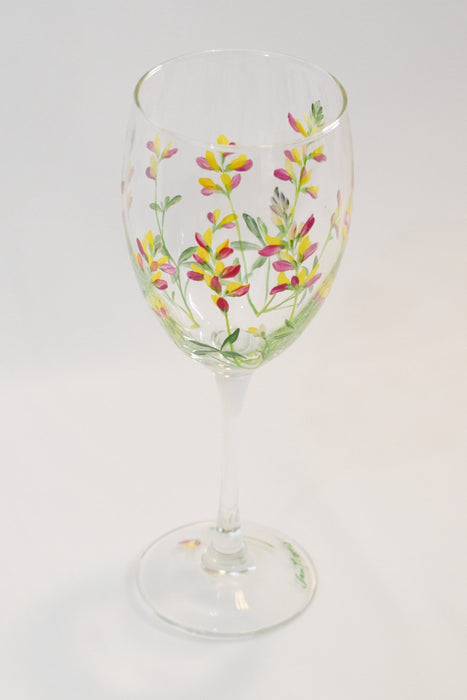 Harlequin Lupine Wine Glass Hand painted
