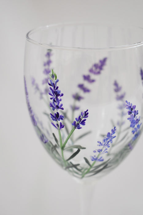 Lavender Wine Glass Hand Painted
