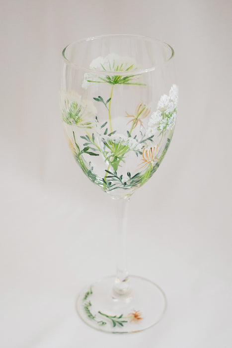 Queen Anne's Lace Hand Painted Wine Glass