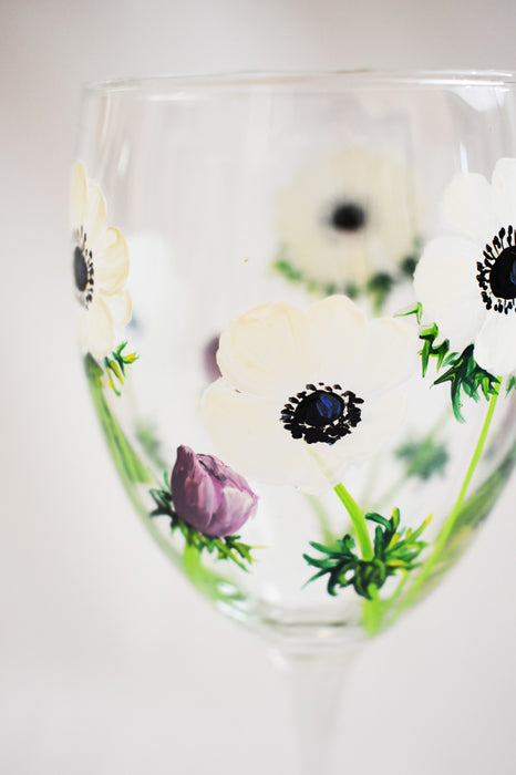 White Anemore Hand Painted Wine Glass