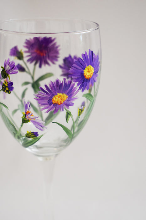 Aster Wine Glass Hand Painted