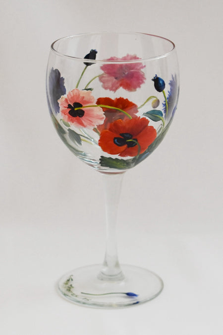 Multi Colored Poppy Wine Glass Hand Painted