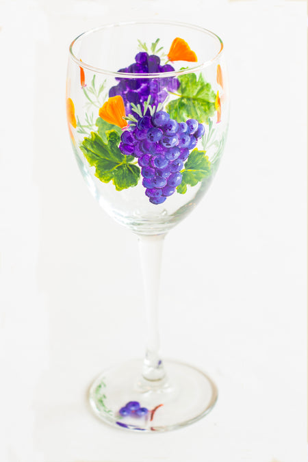 Spring Vineyard Grape Painted Wine Glass