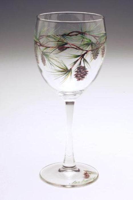 Pine Wine Glass Hand Painted